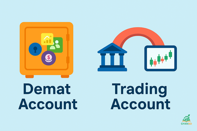 Demat और Trading Account के बीच के संबंध को दर्शाता हुआ एक चित्र।