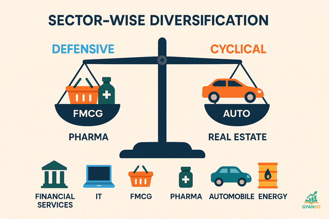 A pie chart showing a diversified portfolio with allocations to different sectors like IT, Banking, FMCG, and Pharma.